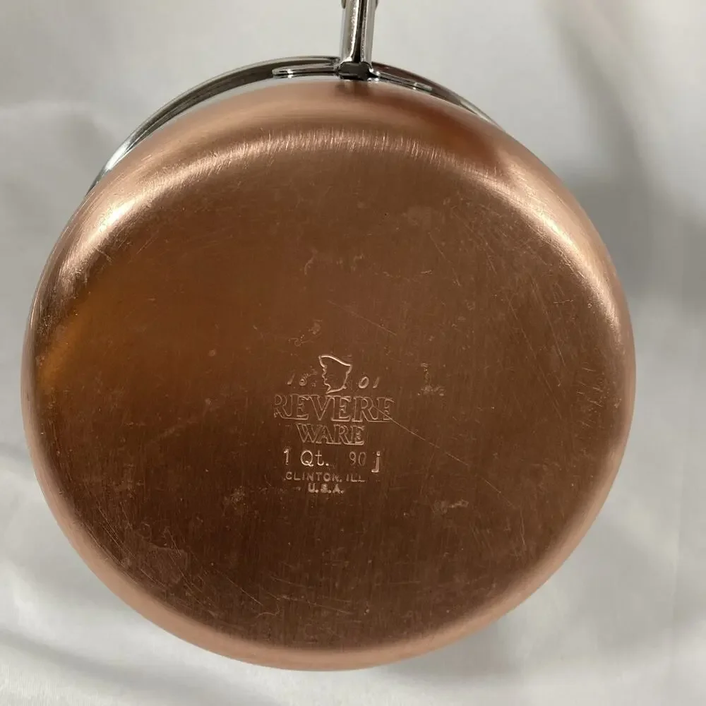 Revere Ware 1 Qt Quart Copper Bottom Sauce Pan, Lid Clinton 90 j Stainless Steel